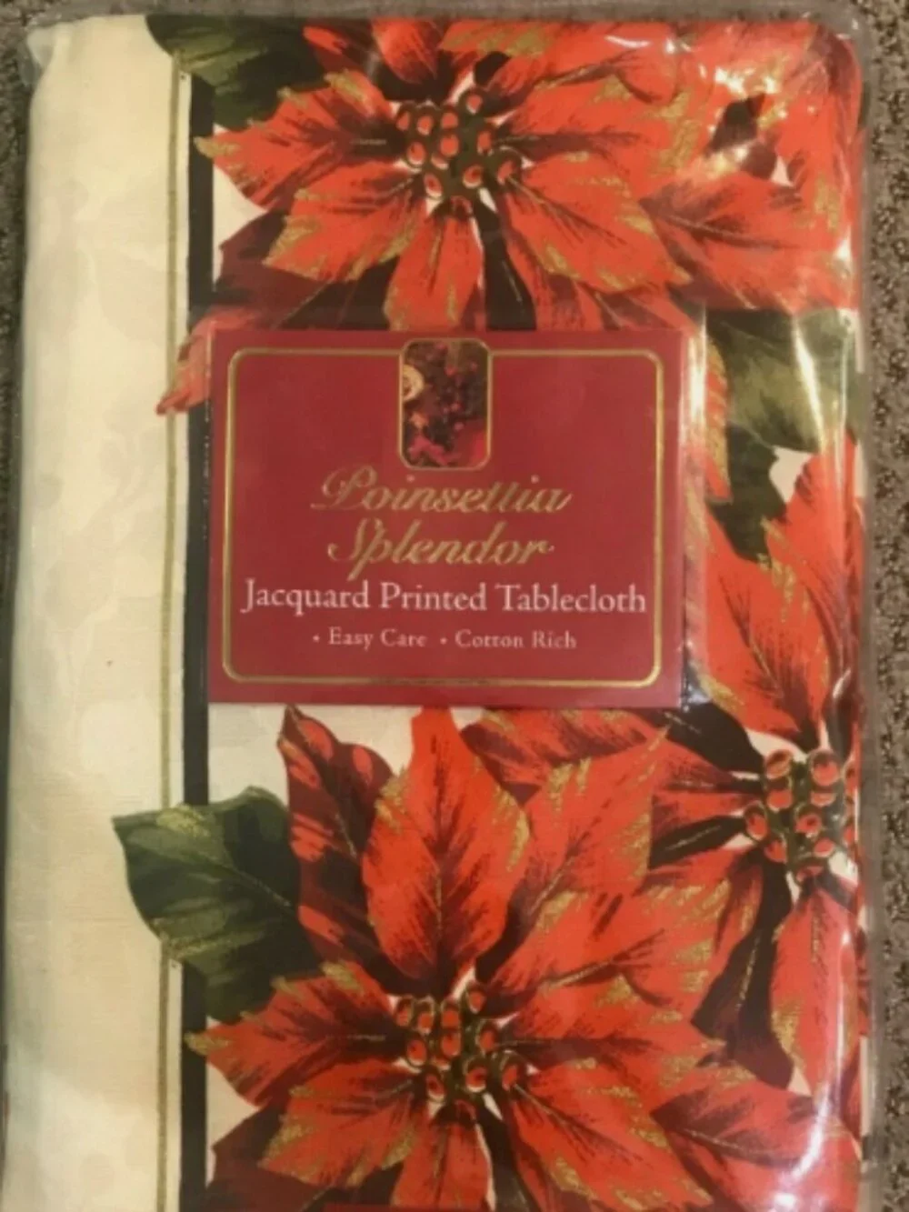 BENSON MILLS CHRISTMAS POINSETTIA Tablecloth 60
